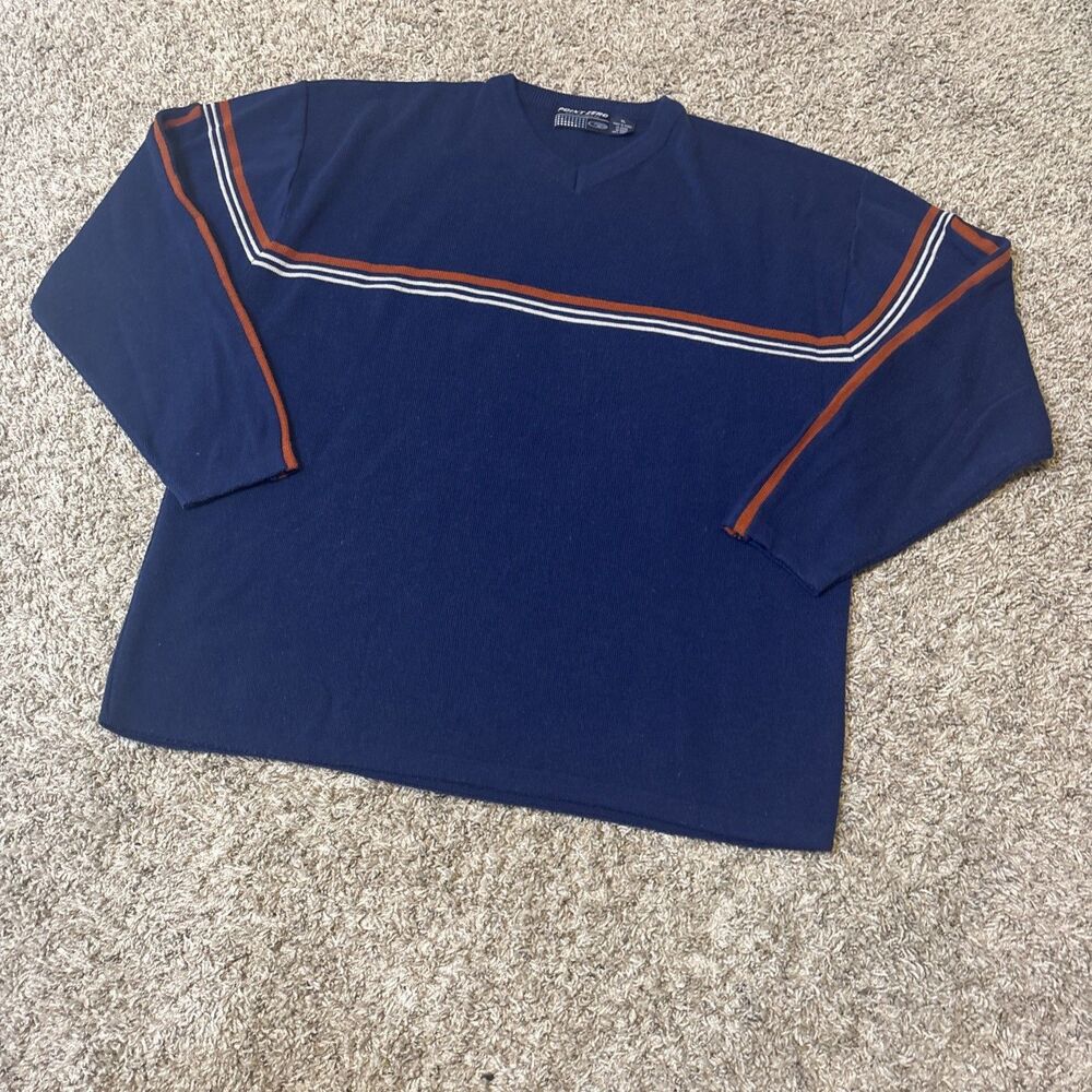 Vintage Y2K Point Zero Striped Surf Skate Navy Blue Ribbed Sweater Extra Large